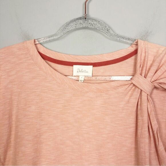 ANTHROPOLOGIE | DELETTA Margot Peach Gathered Tee Top Women’s Size Medium - Picture 6 of 11